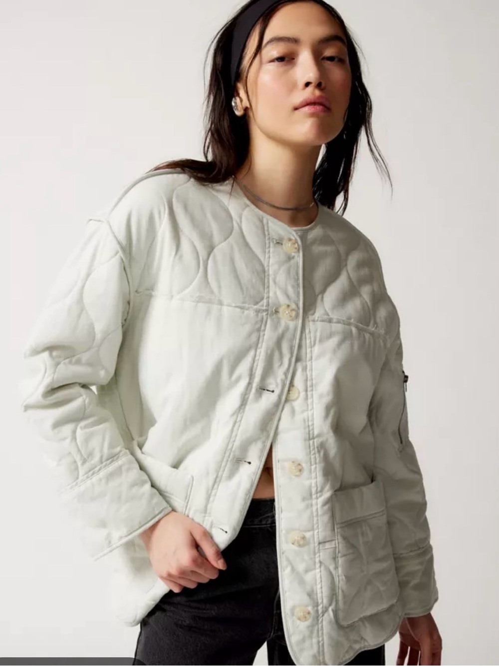 0270 Urban Outfitters Pale Mint Quilted Button-Front Jacket